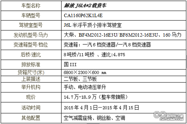 解放J6L4*2載貨車(chē)參數(shù)表